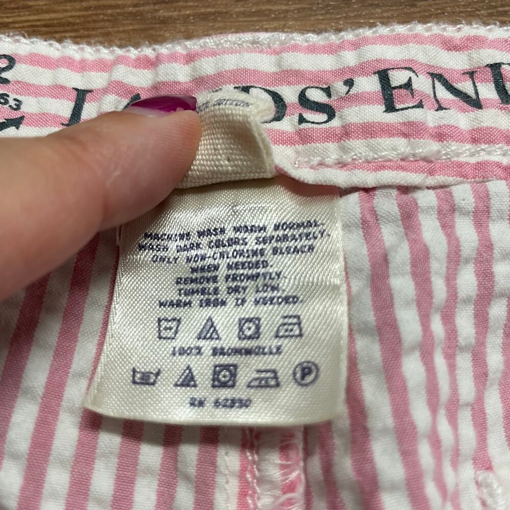 Lands End Girls Pink Seersucker Shorts Cuffed Size 10+ Cotton Casual Summer - Picture 7 of 9
